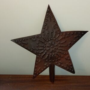 Rustic Brown Metal Star Decor Tree Topper Country Primitive 8"